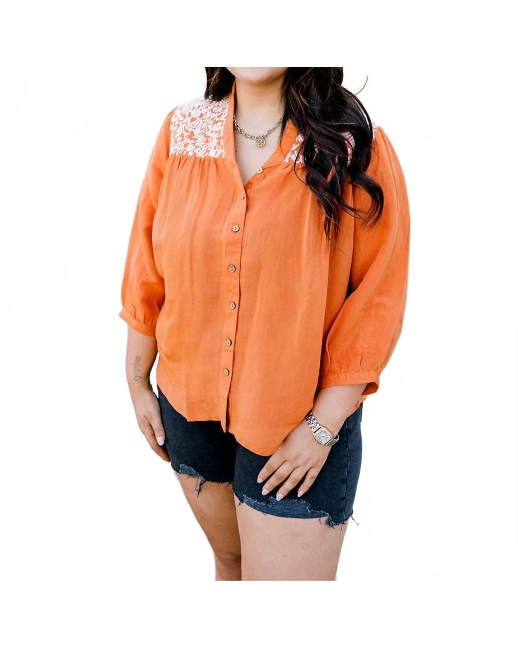 Layerz Clothing Orange Jane Button Up Top