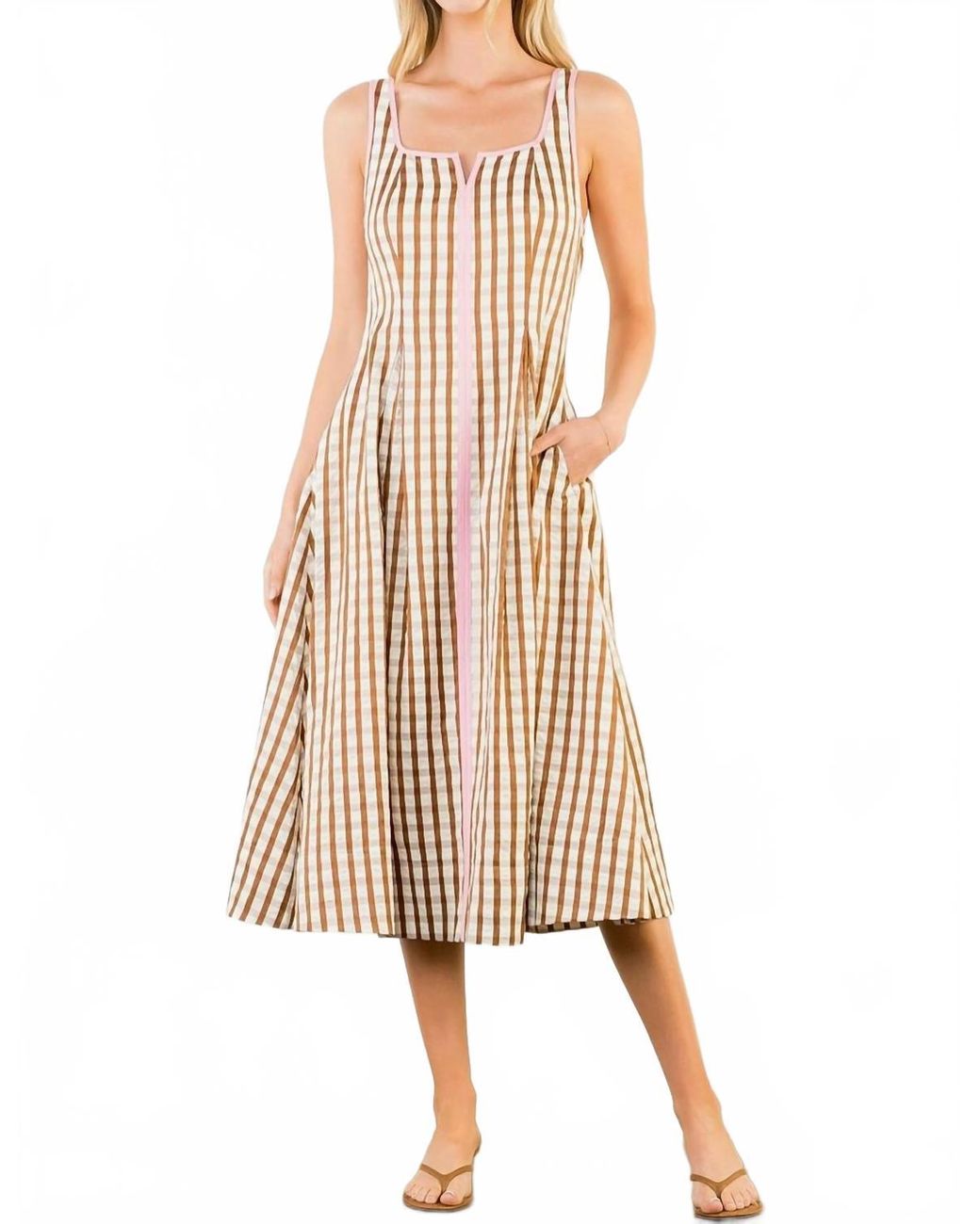 Thml Natural Gingham Midi Dress