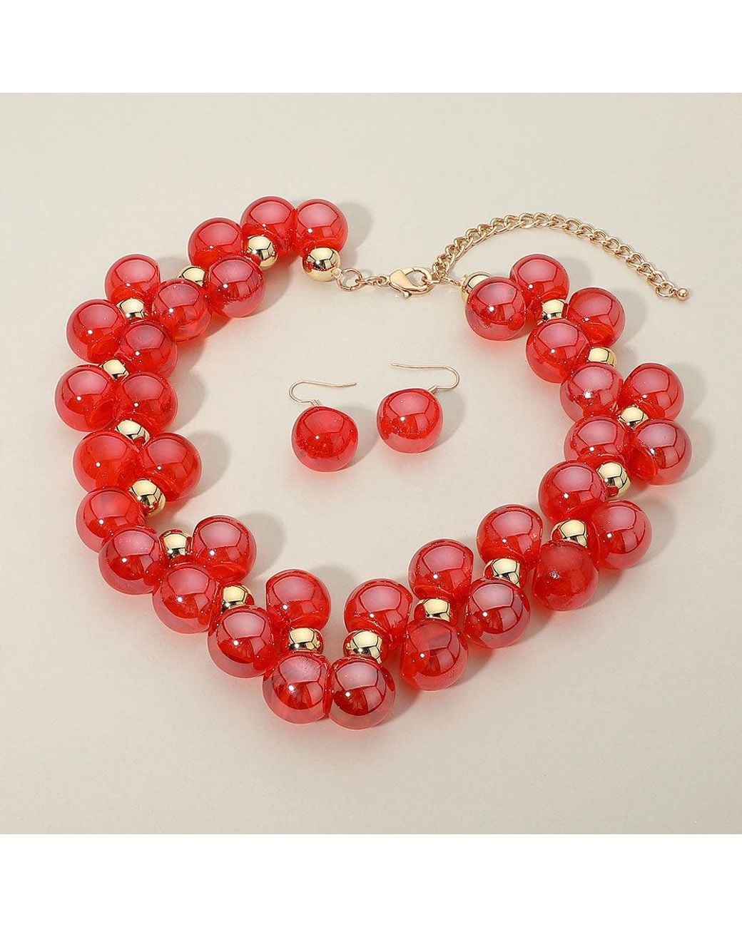 Fashnzfab Chunky Bubble Beaded Statement Necklace in Red | Lyst