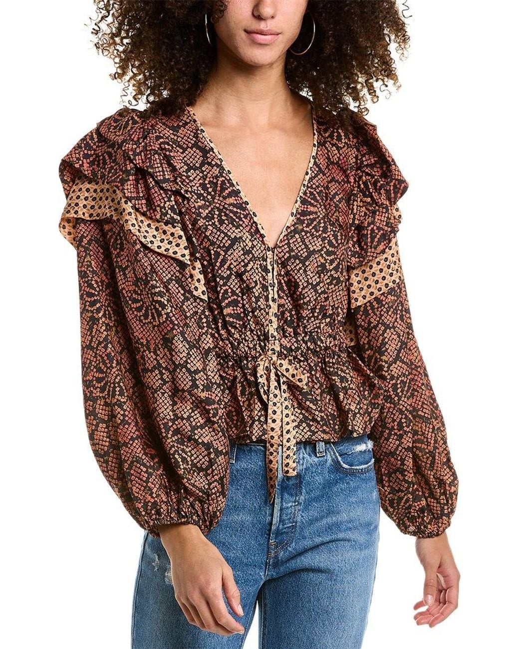 Ulla Johnson Brown Indra Silk-Blend Blouse