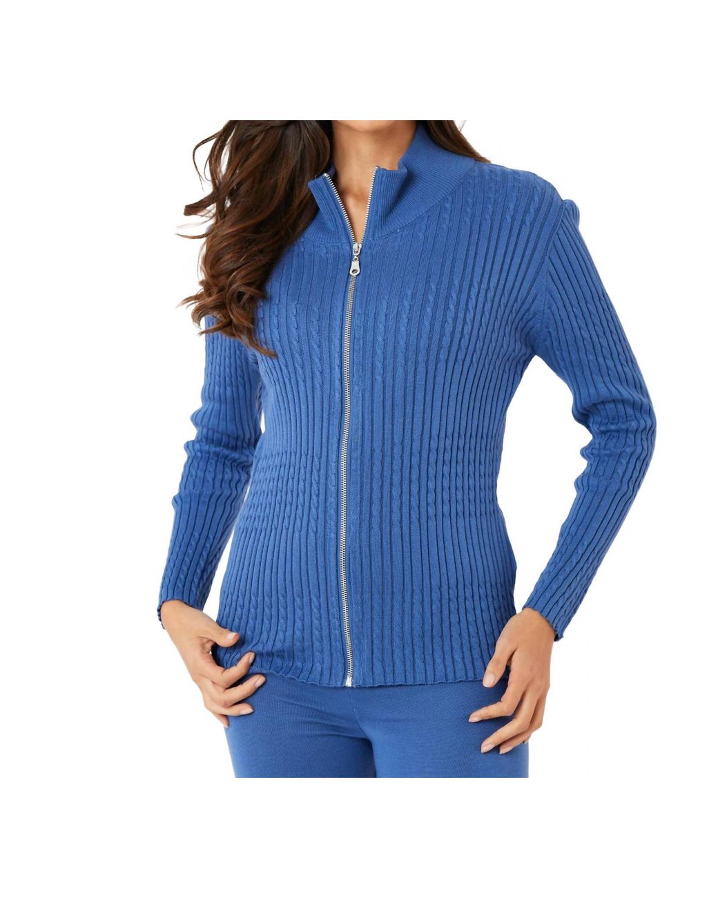 French Kyss Blue Braided Zip Up Jacket