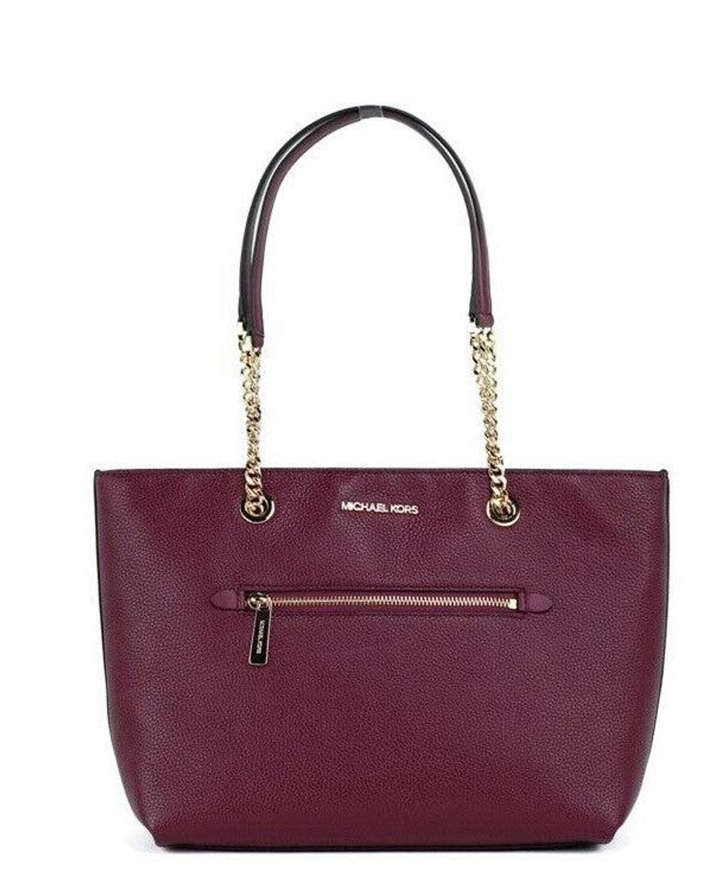 Michael Kors Jet Set Medium Mulberry Leather Front Zip Chain Tote Bag  Handbag in Purple