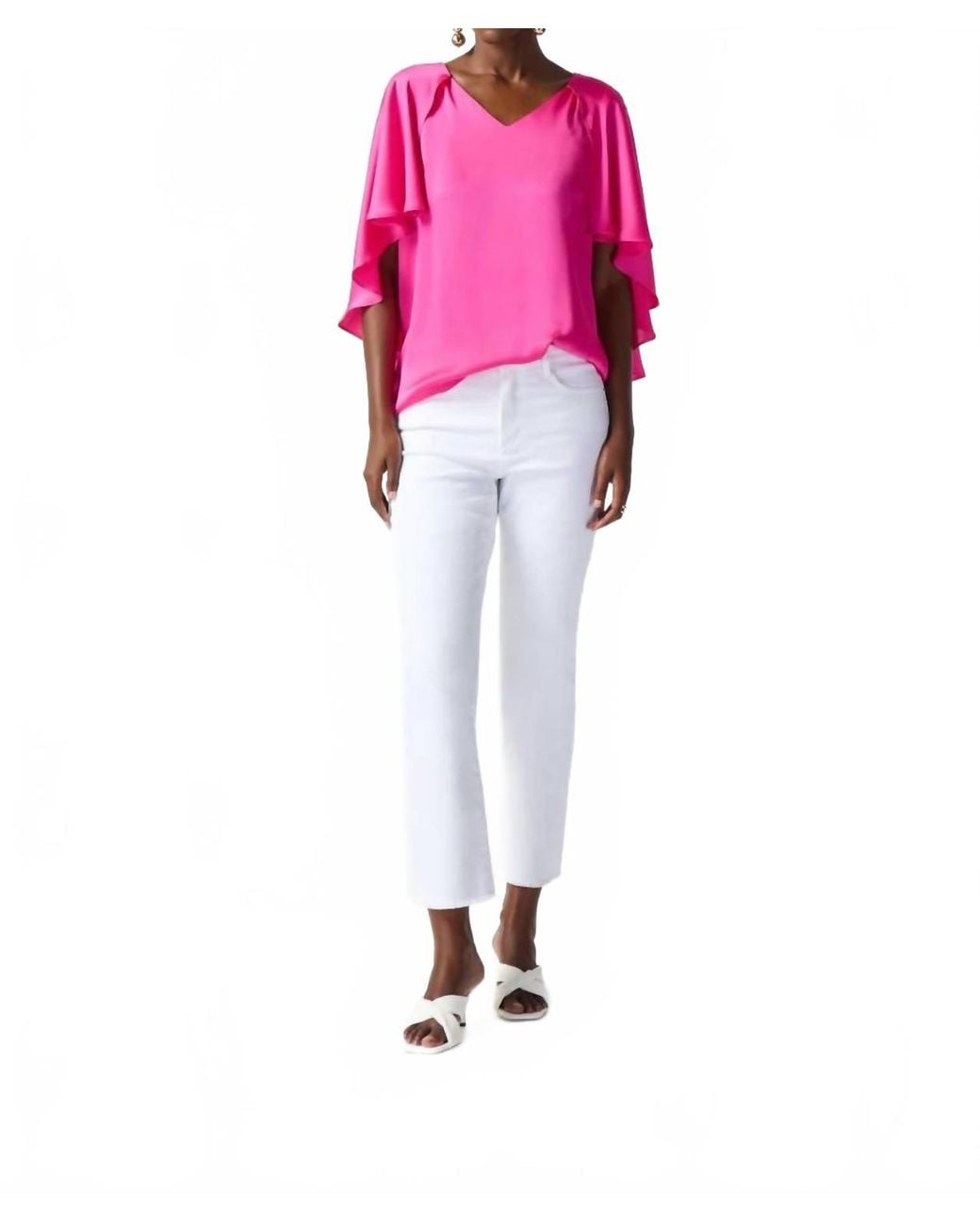 Joseph Ribkoff Pink Flutter Sleeve Top