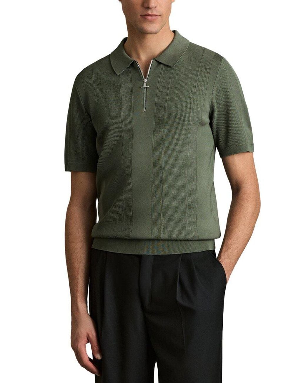 Reiss Green Bart Half Zip Textured Sweater for men