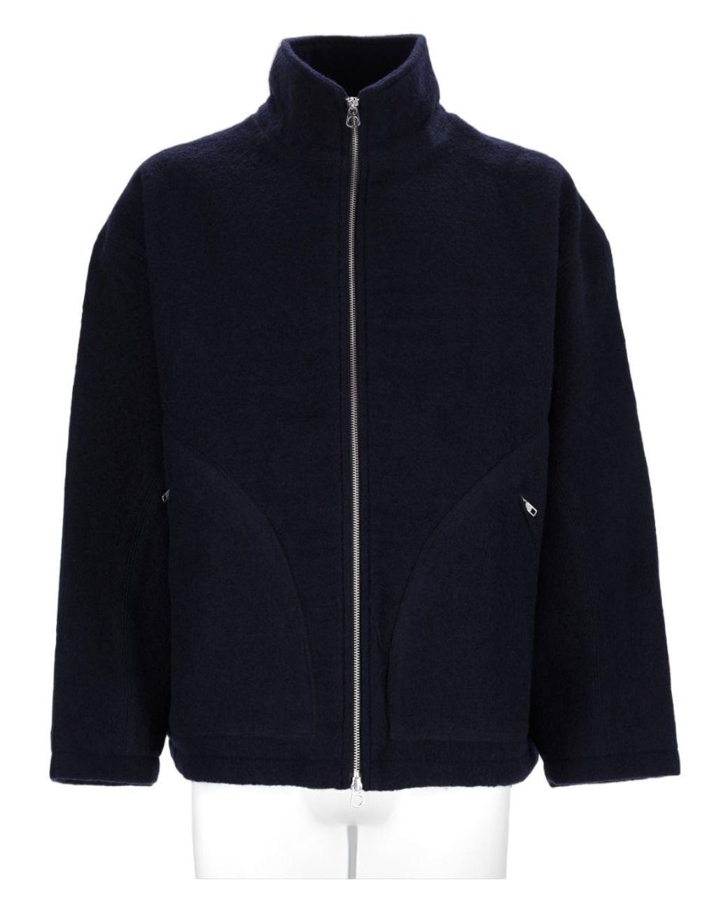 YMC Blue High Collar Zip-Through Virgin Wool Jacket for men