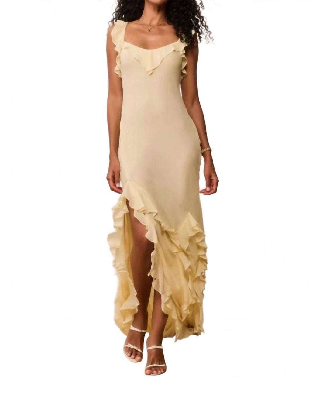 Circular Ruffle Fashion LoveShackFancy Roseline Chiffon Ruffle Maxi Dress in Metallic | Lyst