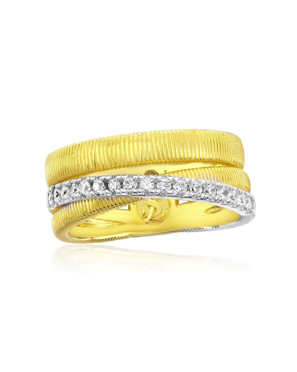 Suzy Levian Yellow Sterling Cubic Zirconia Coil Overlapping Ring