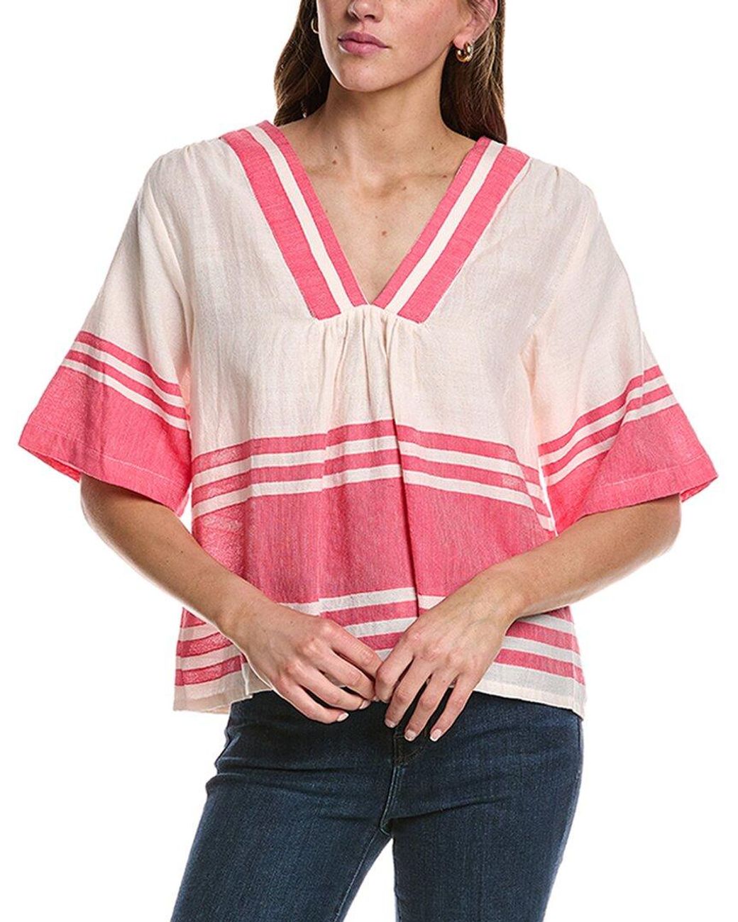 Lemlem Red Rita V-Neck Top