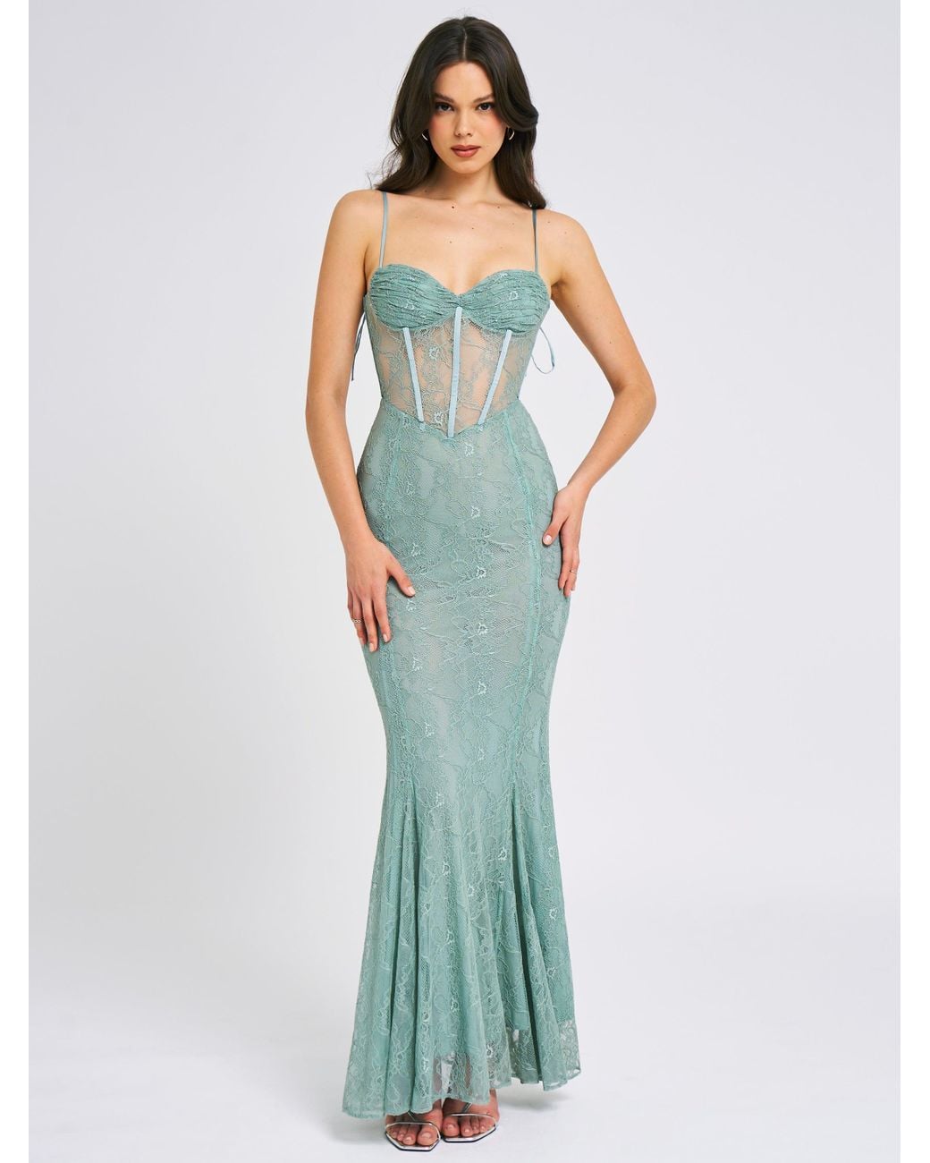 Miss Circle Janelle Sweetheart Mermaid Lace Maxi Dress in Green | Lyst