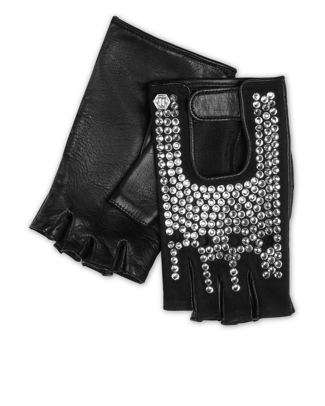 Philipp Plein Black Driver Gloves With Crystals