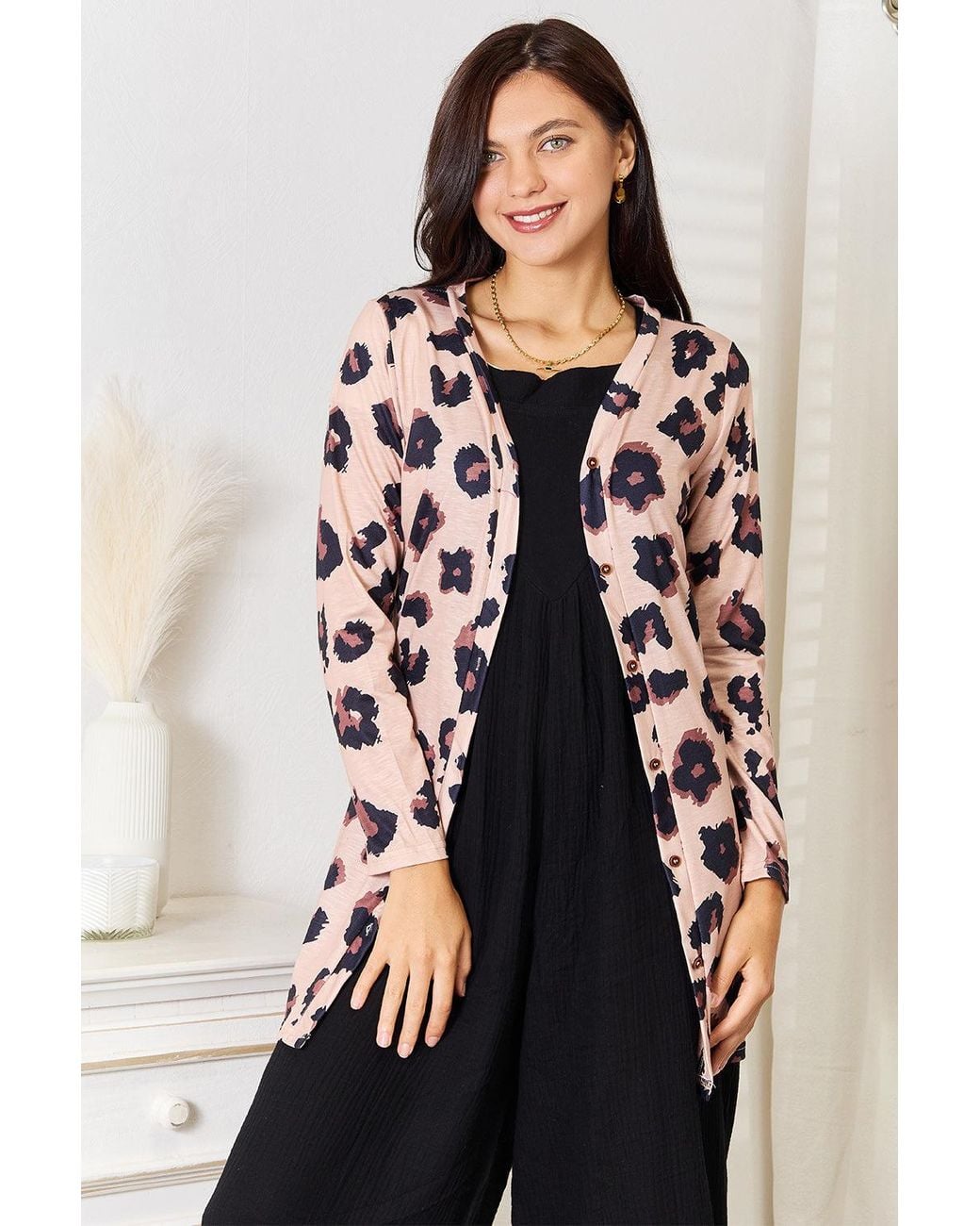 TRUEDAMES Multicolor Printed Button Front Longline Cardigan