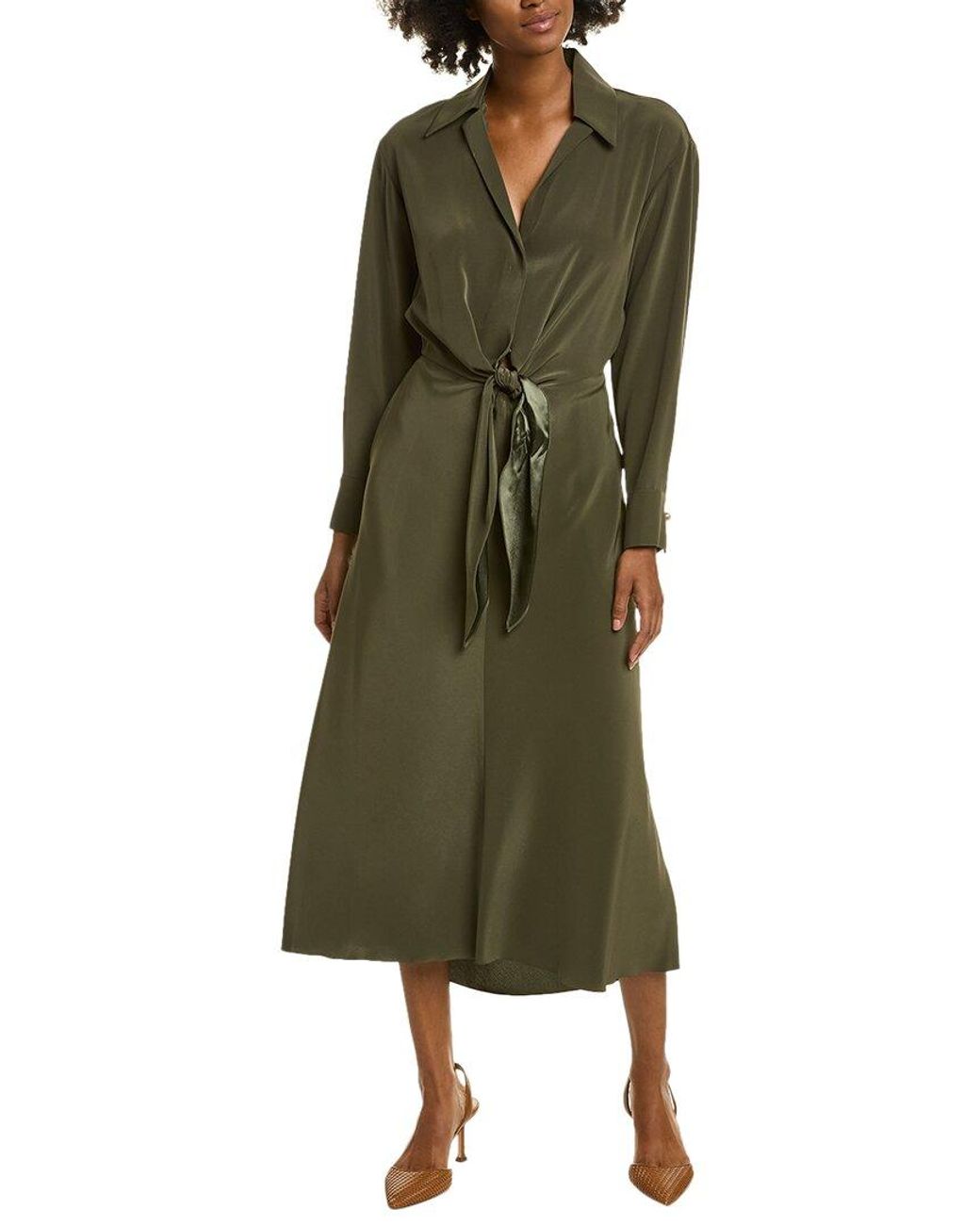 Vince Draped Front Midi Dress in Green | Lyst