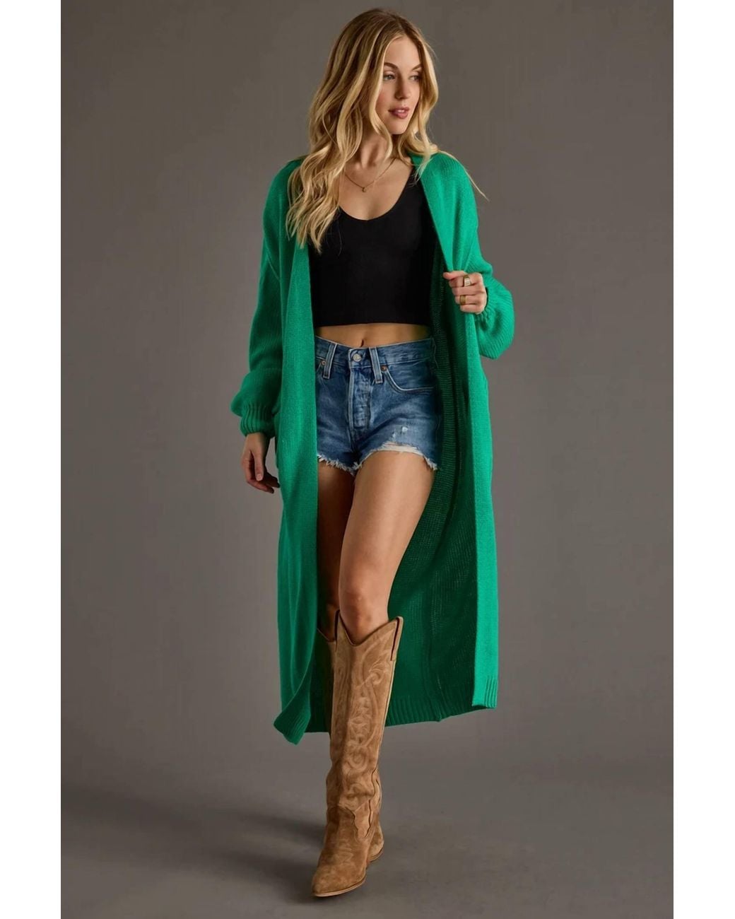 Panache Green Soft Knit Duster Cardigan