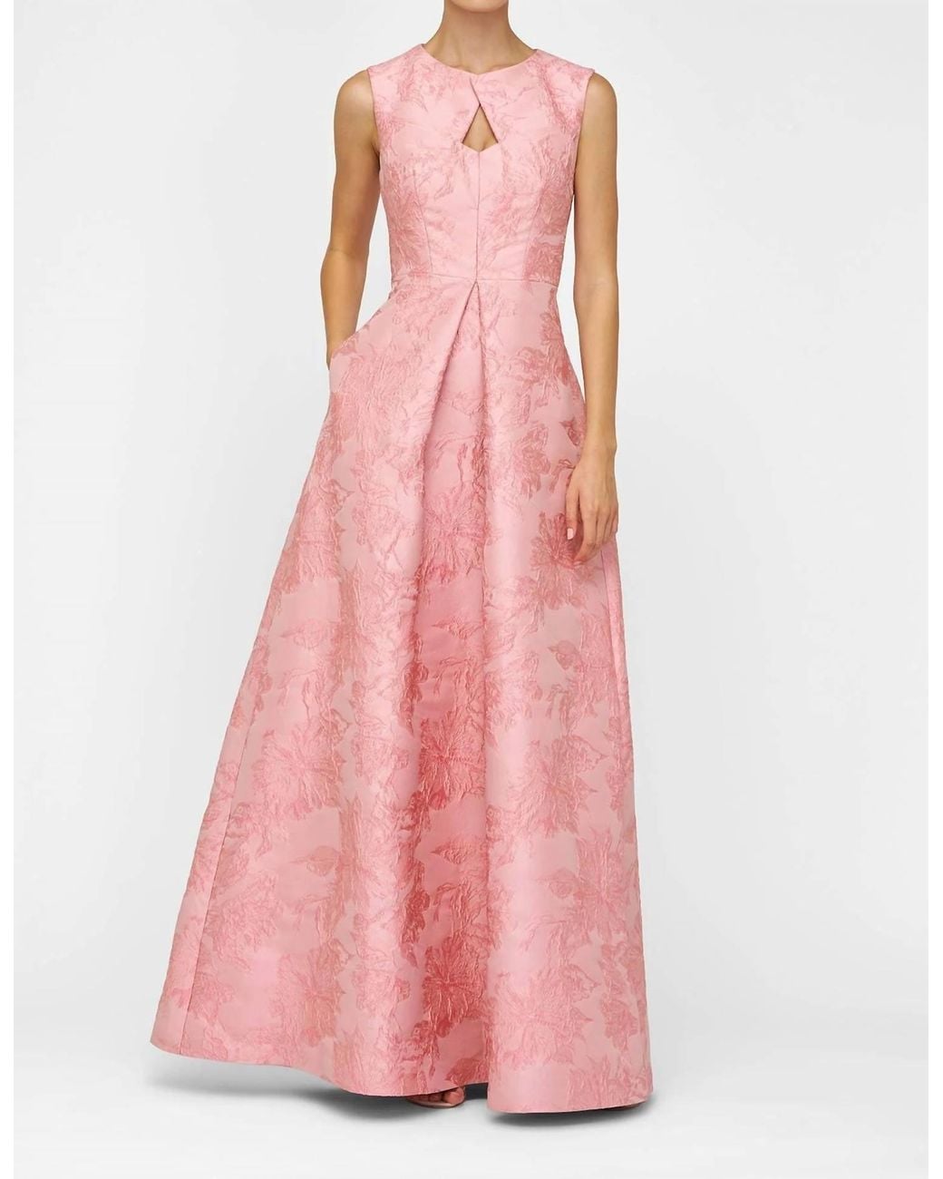 Kay Unger Floral Jacquard Keyhole Gown in Pink | Lyst