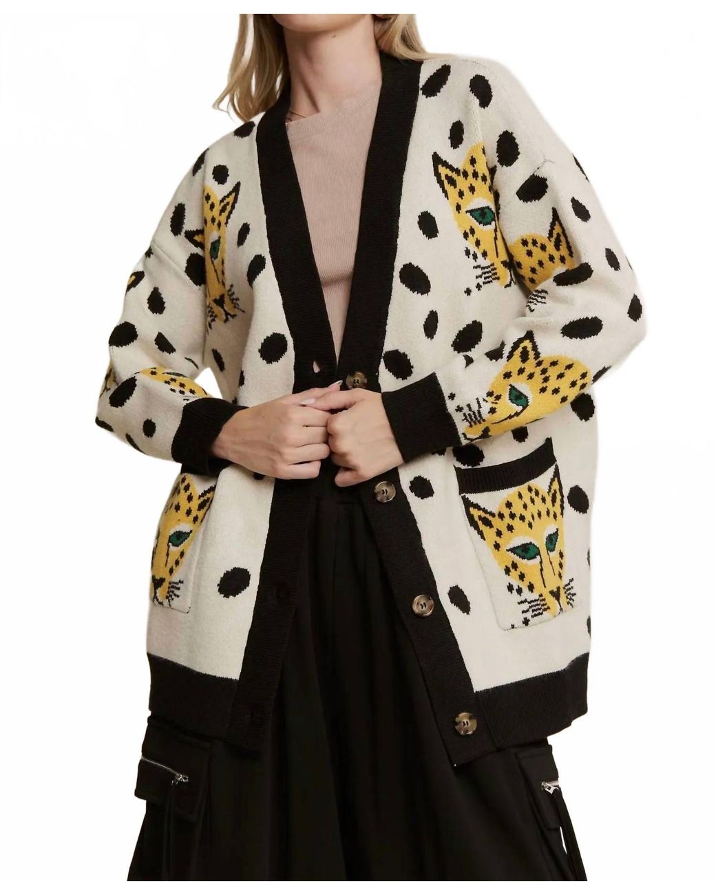 Jade By Jane Black Button Down Cheetalicious Cardigan