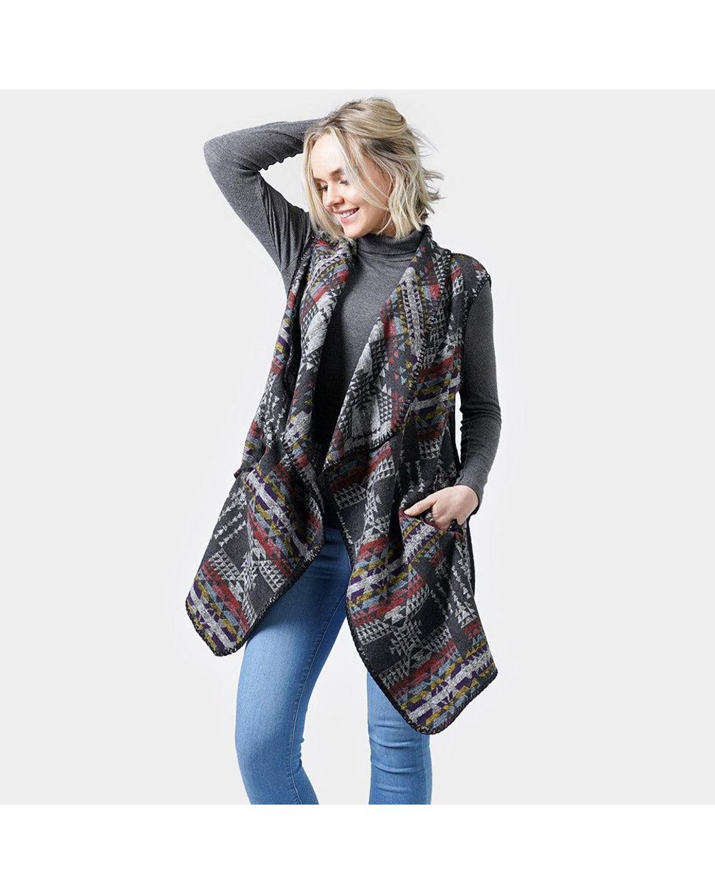 TRUEDAMES Black Western Pattern Vest With Pocket
