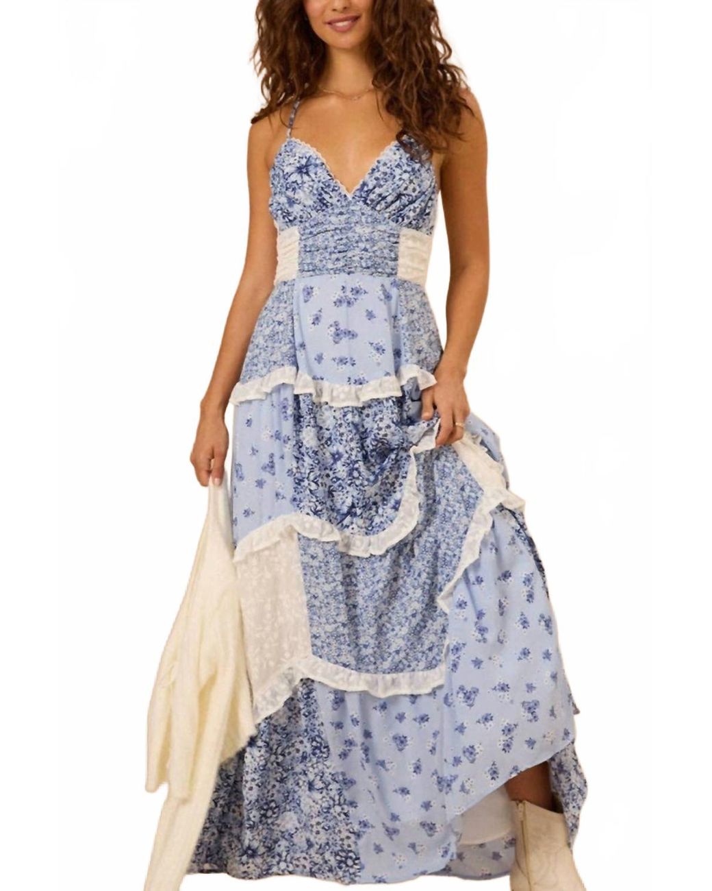Mccolin Blue Floral Patchwork Sundress