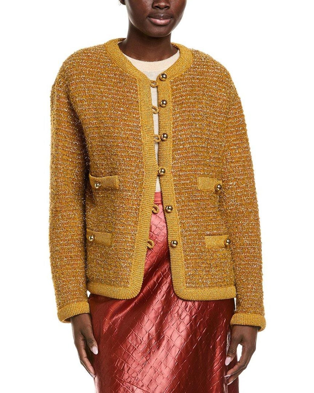 St. John Orange Textured Wool-Blend Jacket