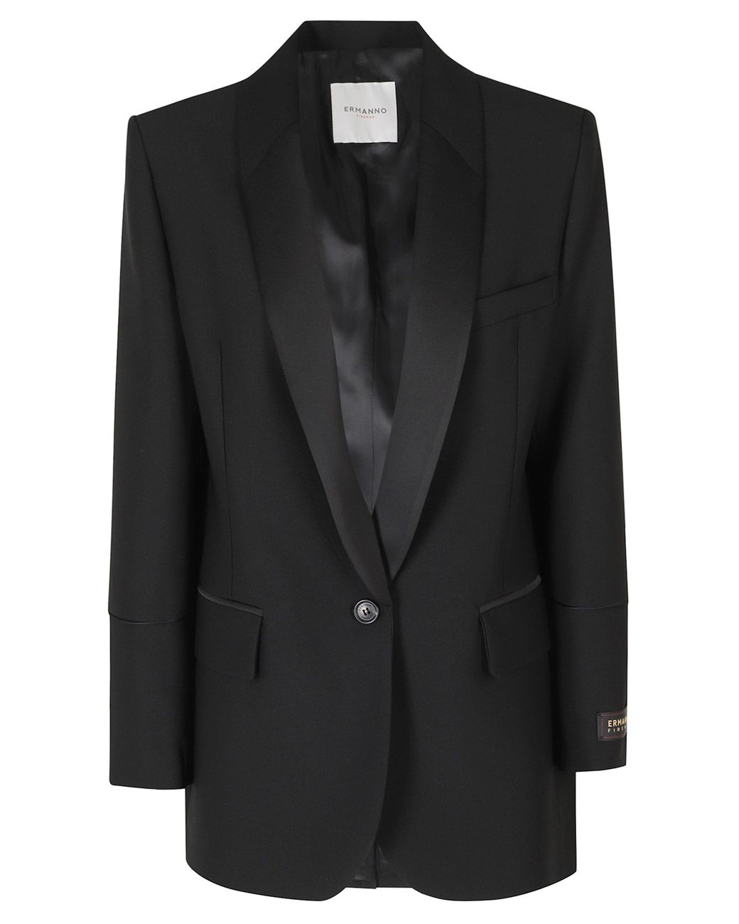 ERMANNO FIRENZE Black Single-Breasted Padded Shoulders Polyester Blazer