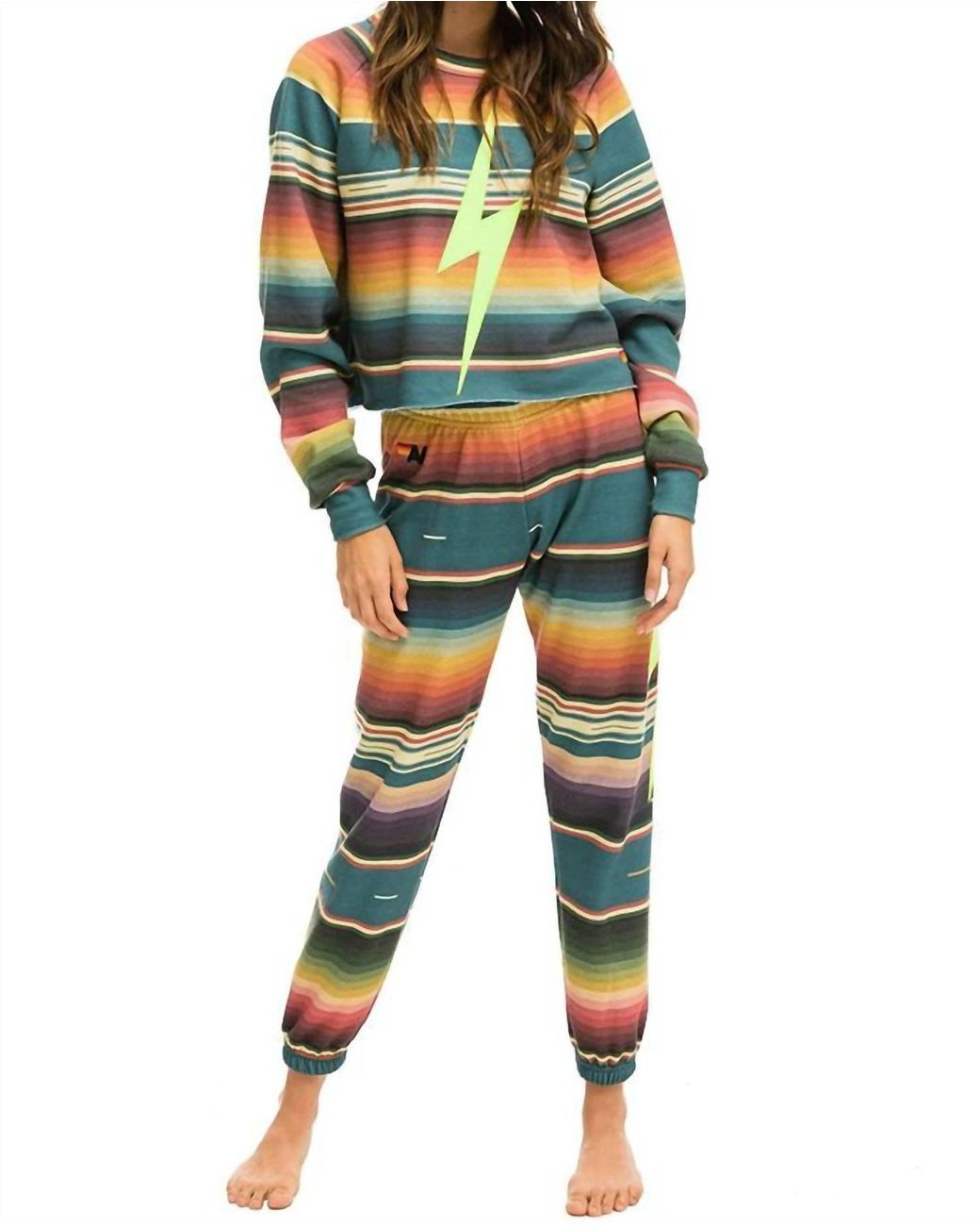 Aviator Nation Serape Bolt Stitch Cropped Crew Sweatshirt in Blue | Lyst