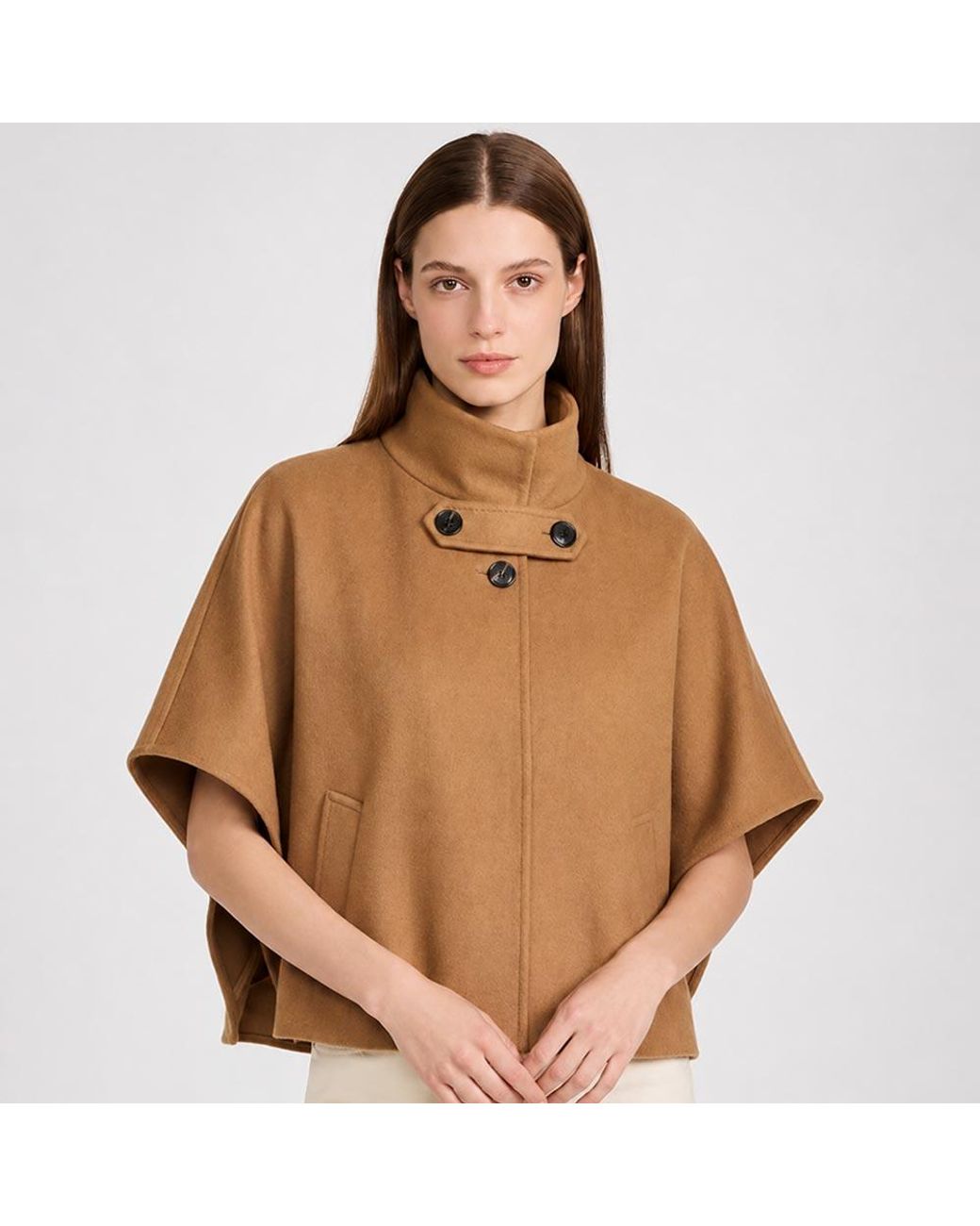 TRUEDAMES Brown Button-Detail Structured Poncho Cape