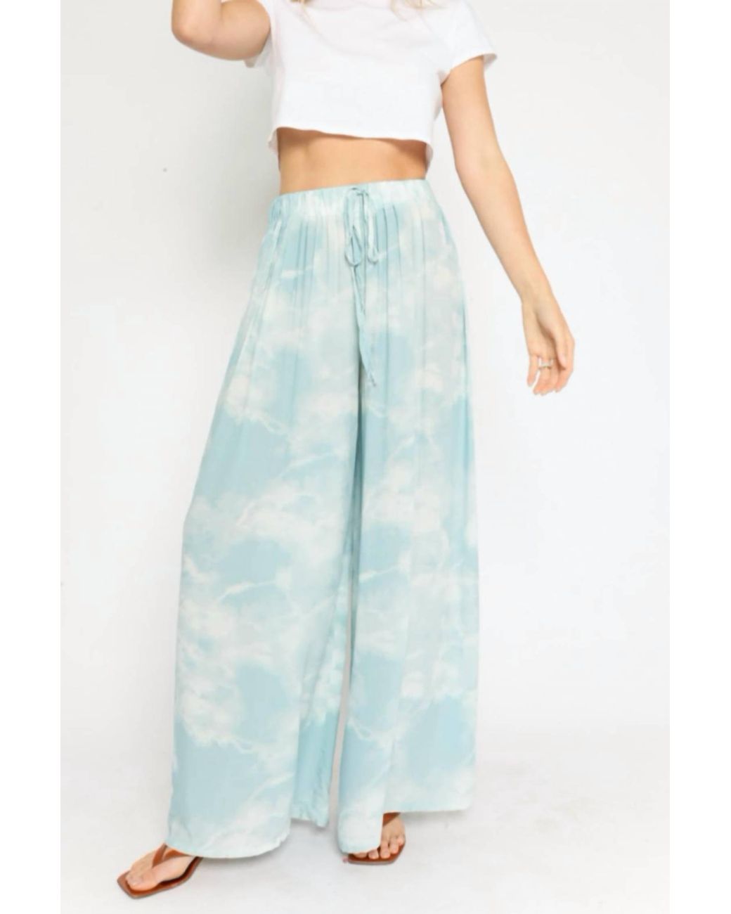 Olivaceous Blue Wide Leg Drawstring Pant