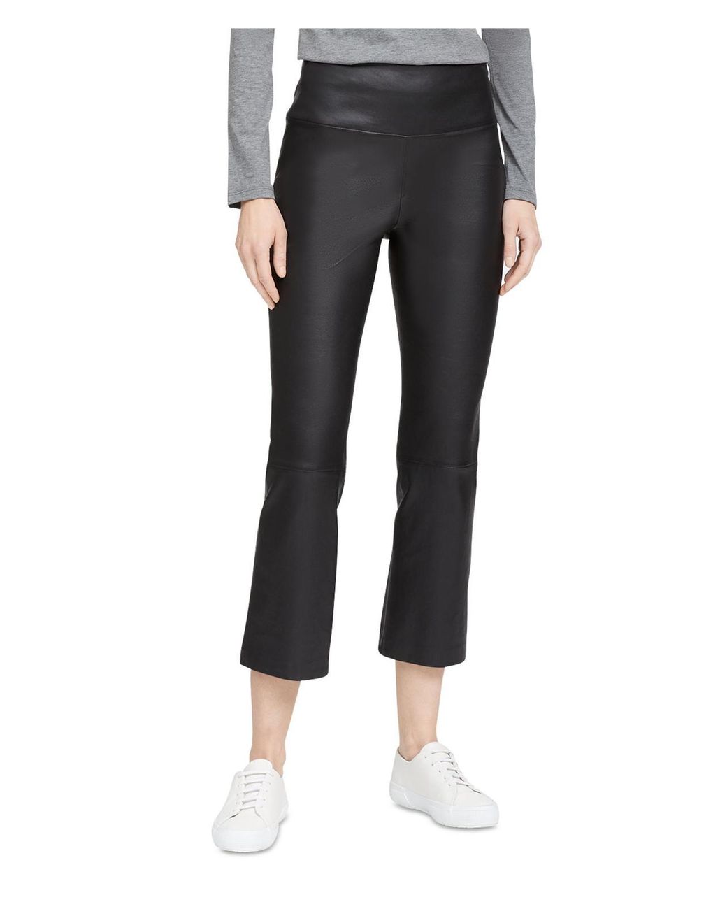 Theory Yoke Leather Flare Ankle Pants in Gray Lyst