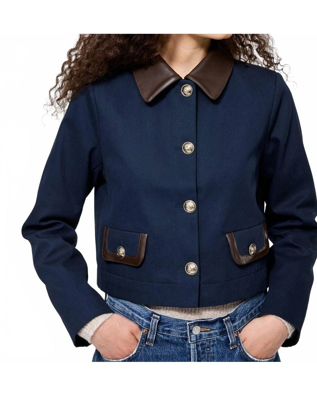 French Connection Blue Contrast Trim Two Pocket Jacket