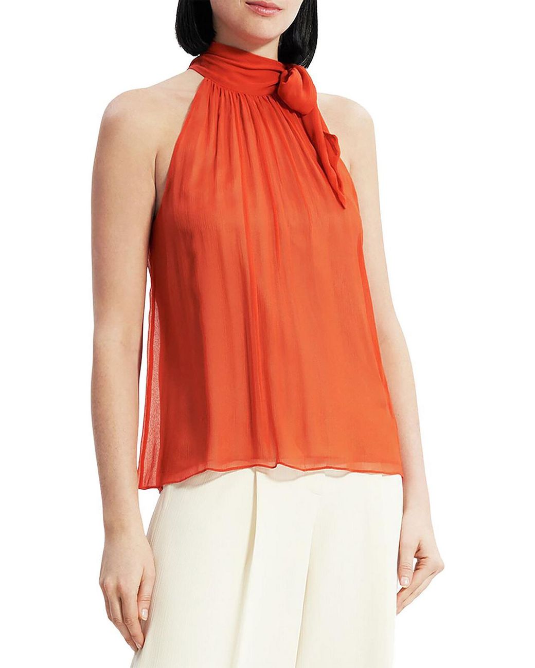 Theory Petites Silk Tieneck Halter Top in Orange Lyst