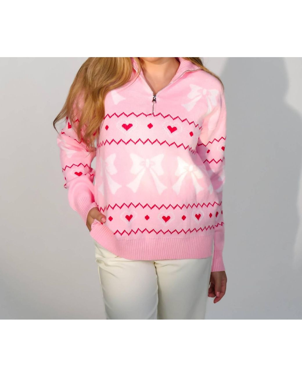 Main Strip Pink So Darling Zip Sweater Pullover