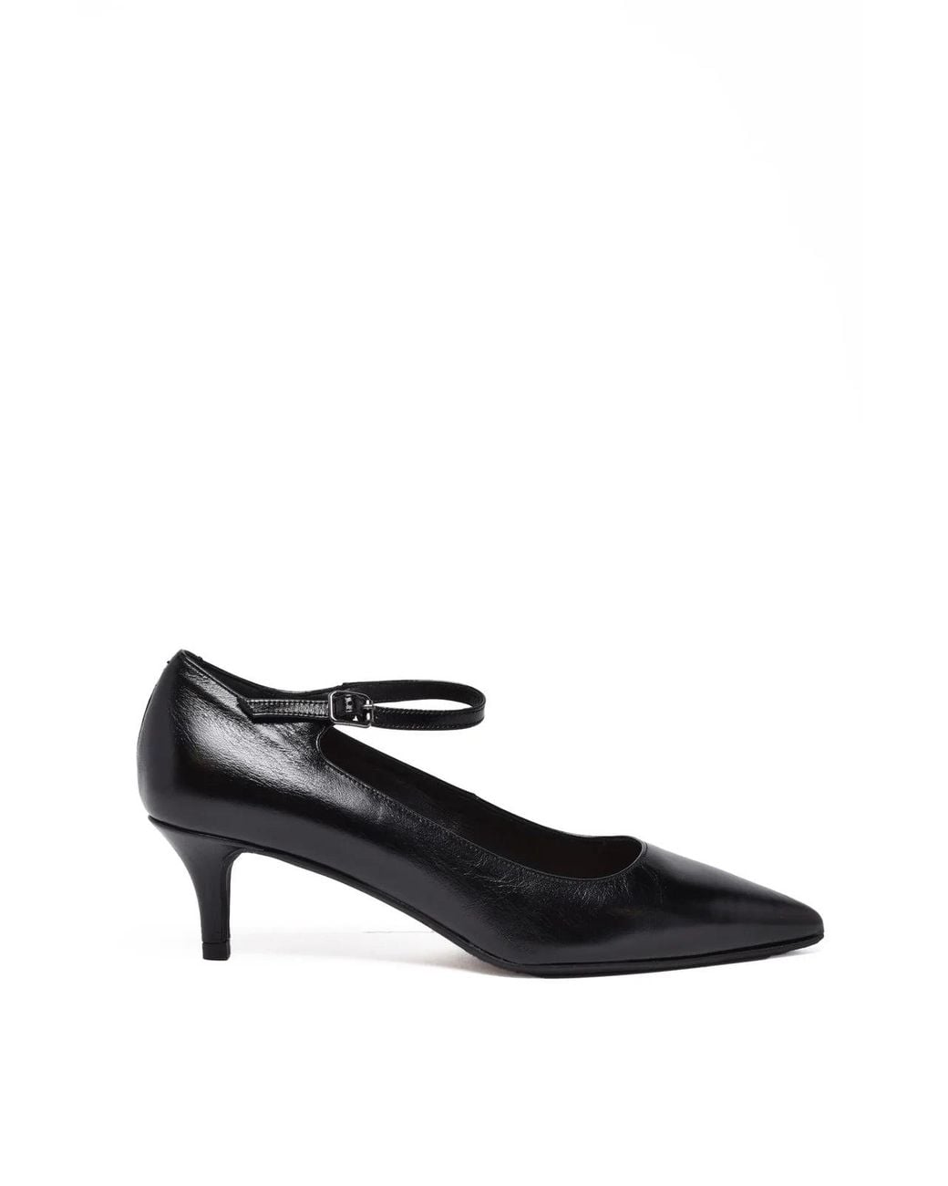 Carmens Black Strap Leather Pointed Toe Pumps