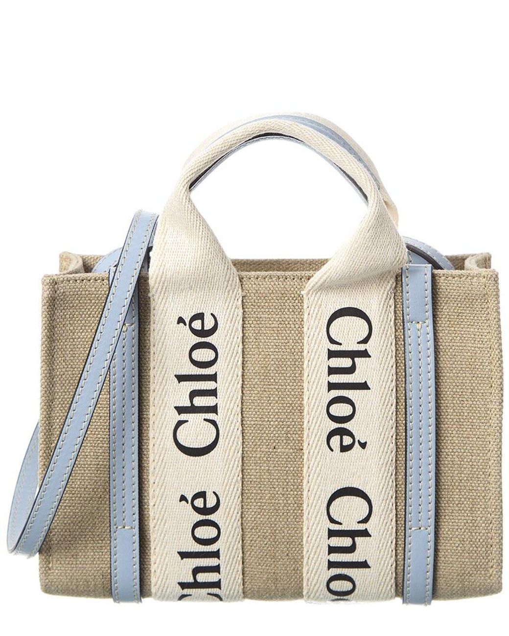 Chloé Woody Mini Canvas & Leather Tote in White | Lyst
