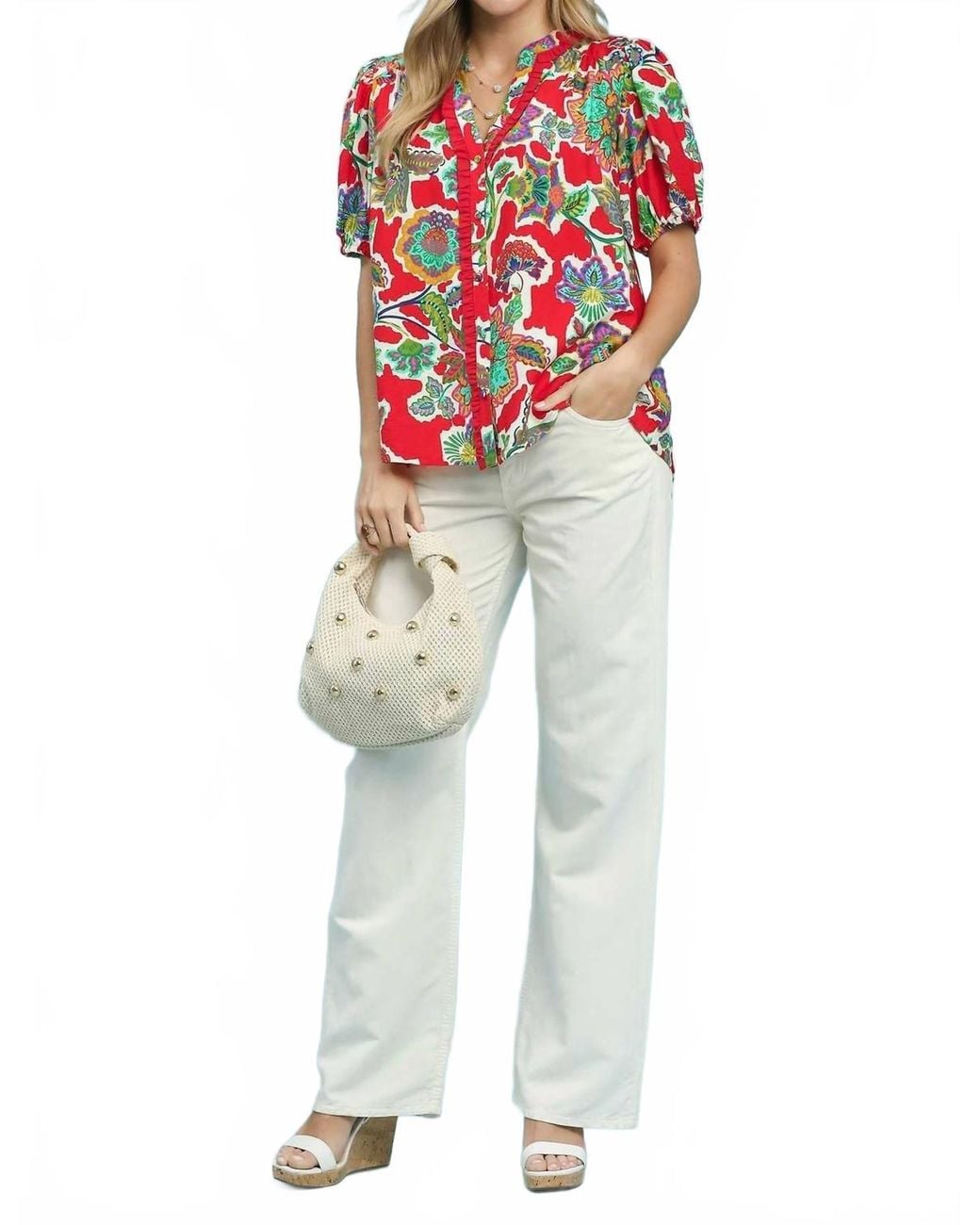 Umgee Multicolor Floral Button Down Blouse