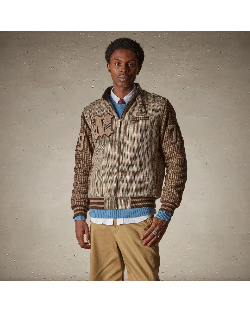 Members Only Green Tweed Varsity Jacket for men