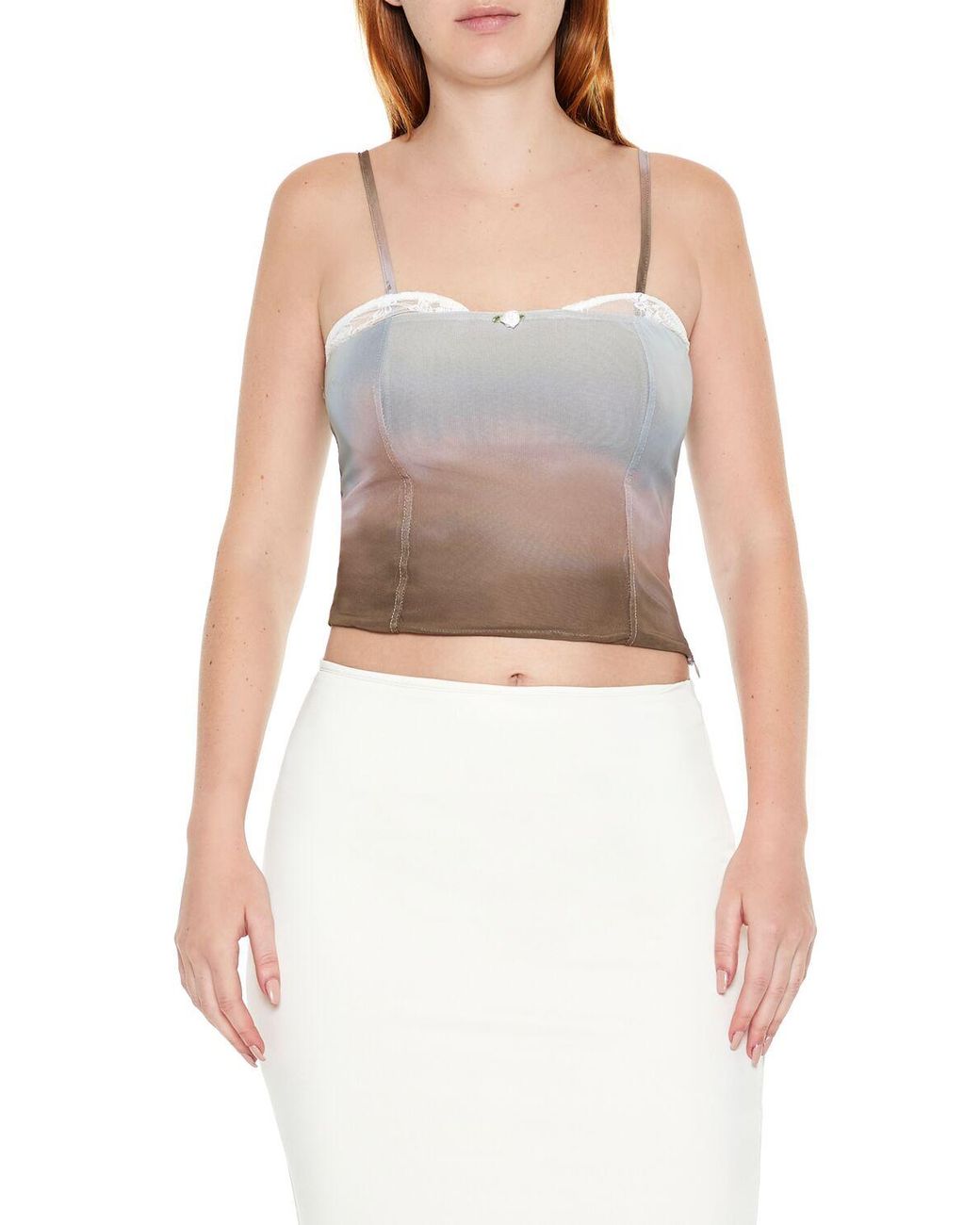 Forever 21 White Gradient Rosette Cropped Cami