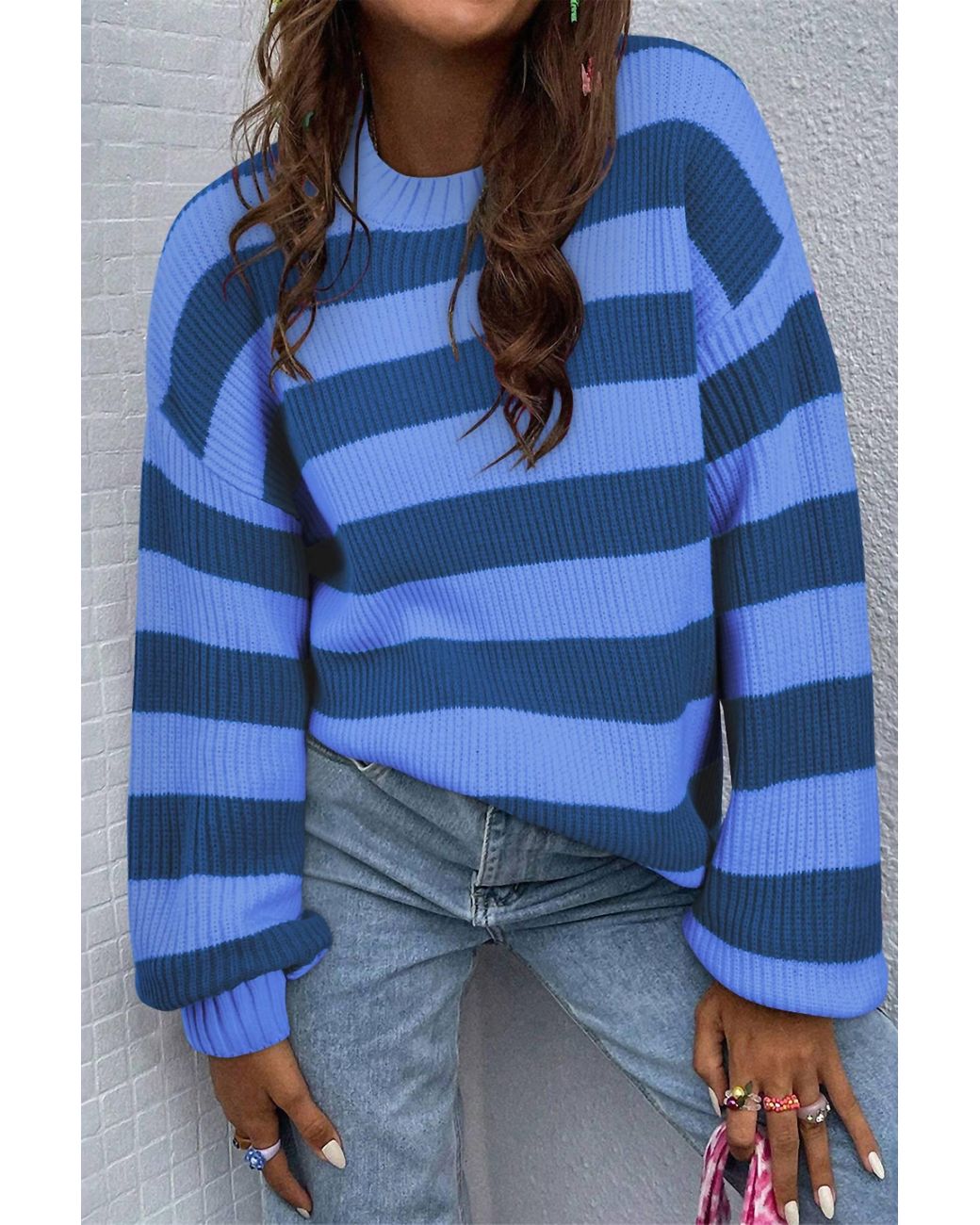 Shewin Blue Striped Sweater