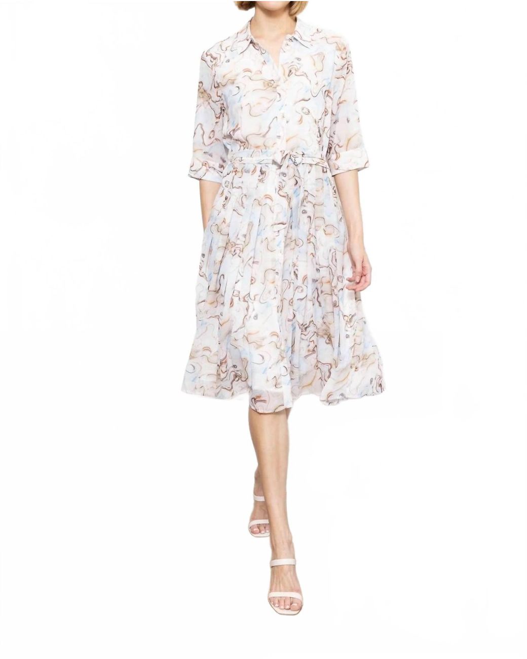 Zero Degrees Celsius White Marble Print Dress
