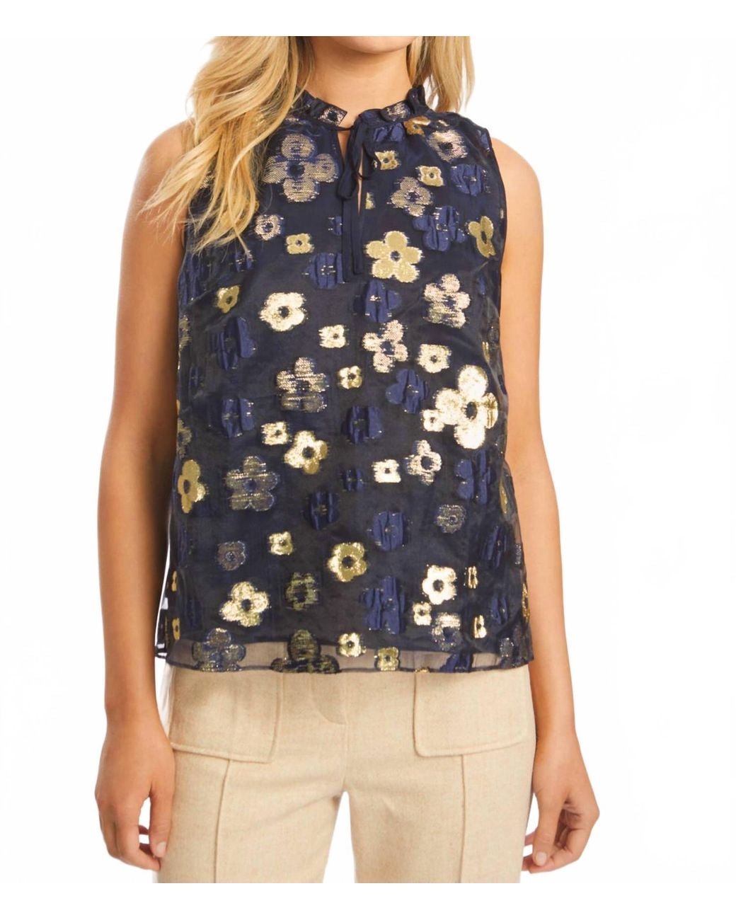 Caballero Blue Lys Beaded Top