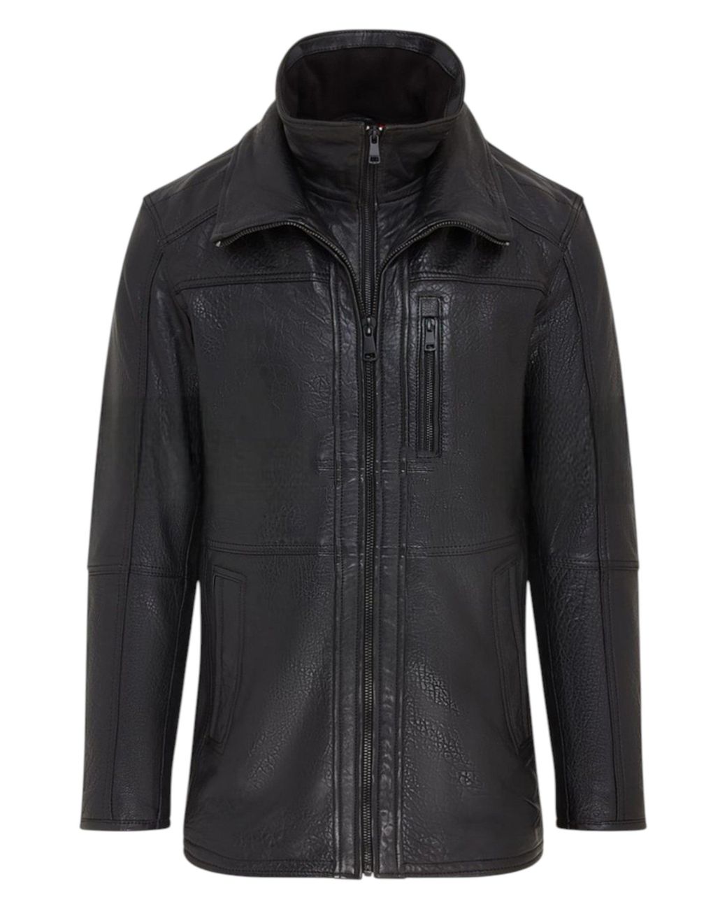 Infinity Leather Black Warm Mid-Length Leather Coat for men