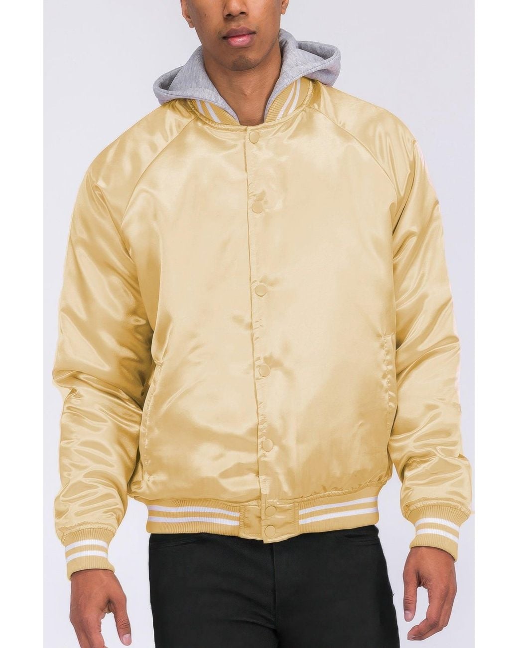 TRUEDAMES Natural Satin Varsity Bomber Jacket for men
