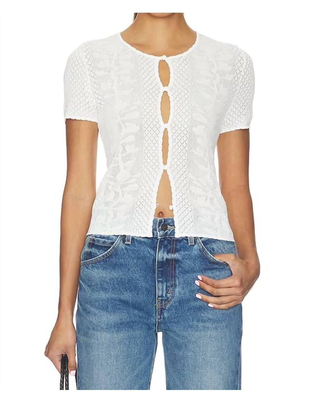 Rails Blue Nina Button Mesh Top