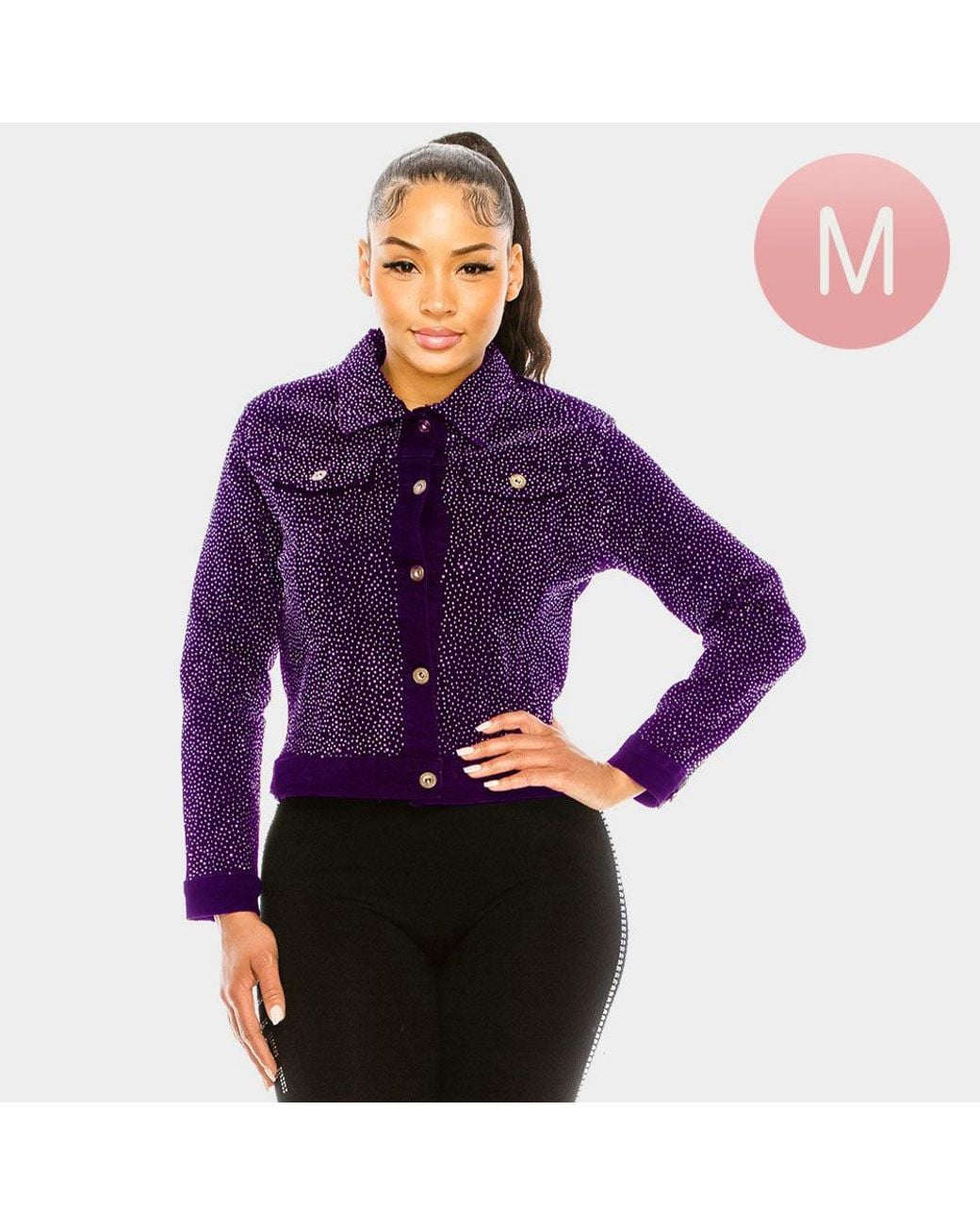 TRUEDAMES Purple Bling Denim Jacket