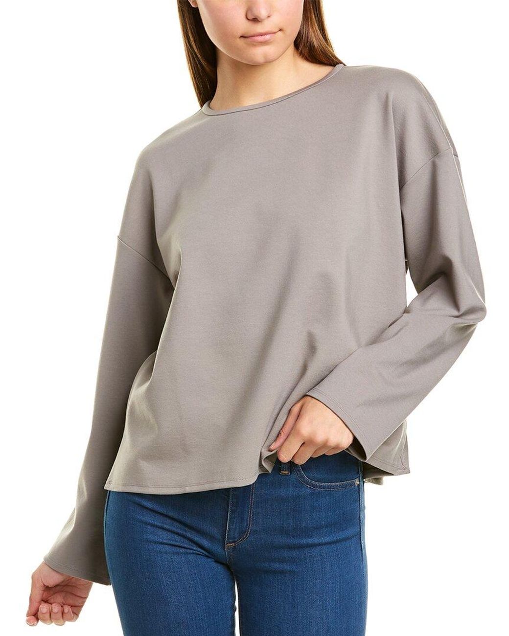 Eileen Fisher Round Neck Boxy Top in Gray Lyst