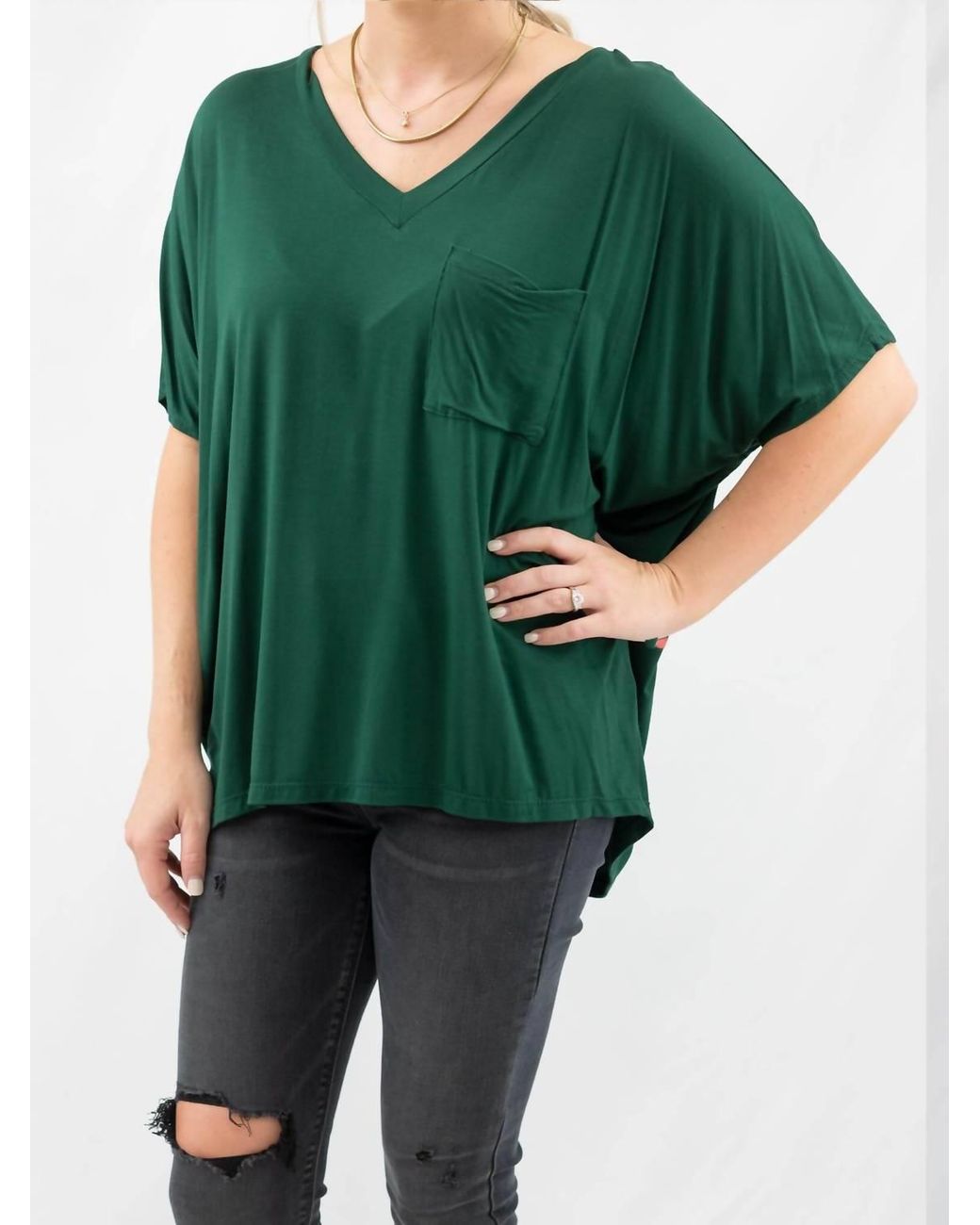 Adrienne Green Soft Drape Pocket Tee