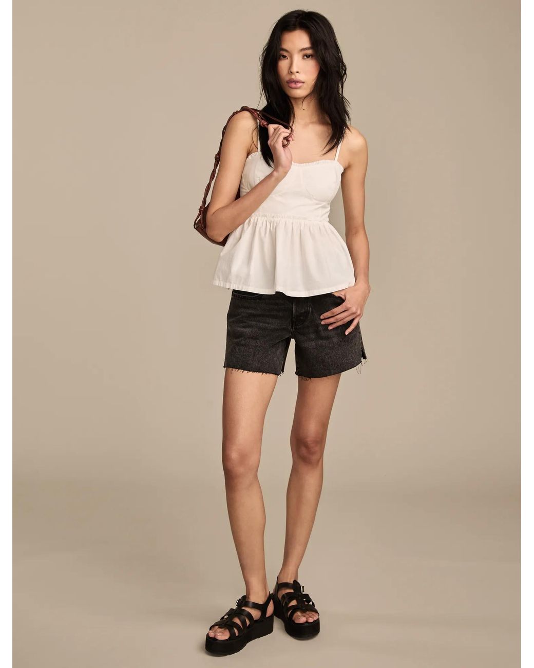 Lucky Brand Natural Solid Ruched Corset Cami