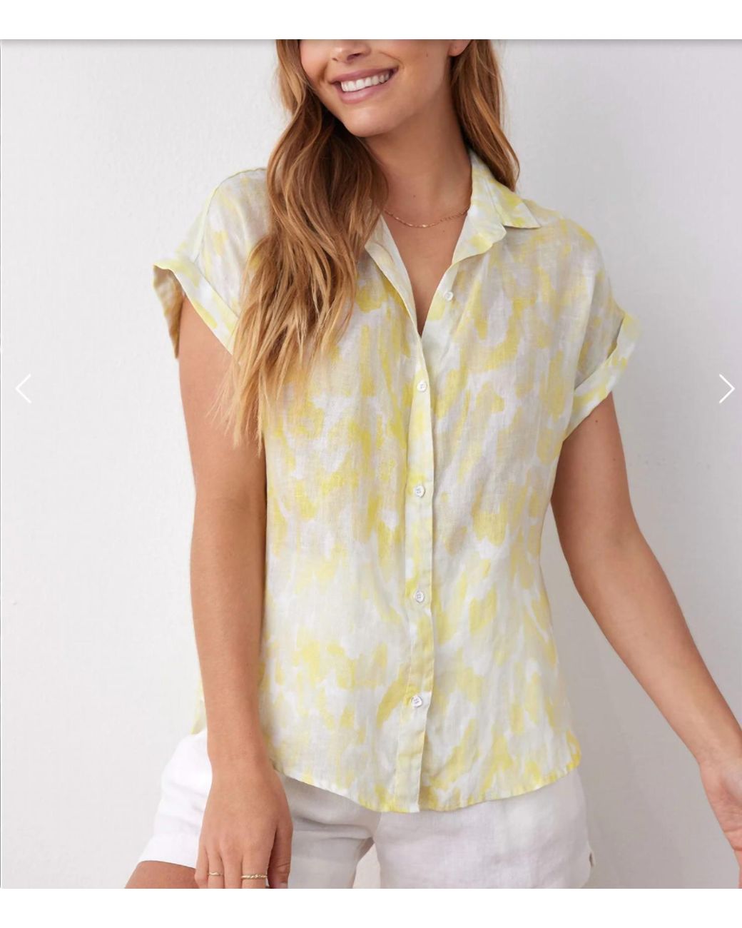 Bella Dahl Green Linen Printed Button Down