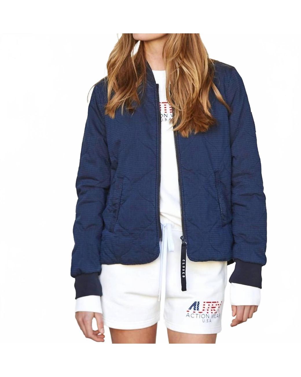 Closed Blue Short Quilted Blouson Jacket