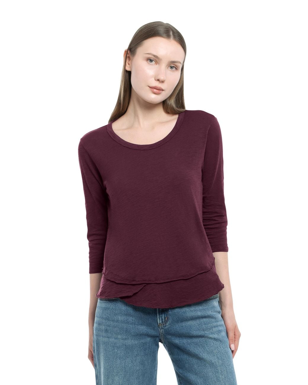 Wilt Blue Shrunken Crew 3/4 Sleeve Mock Layer Tee