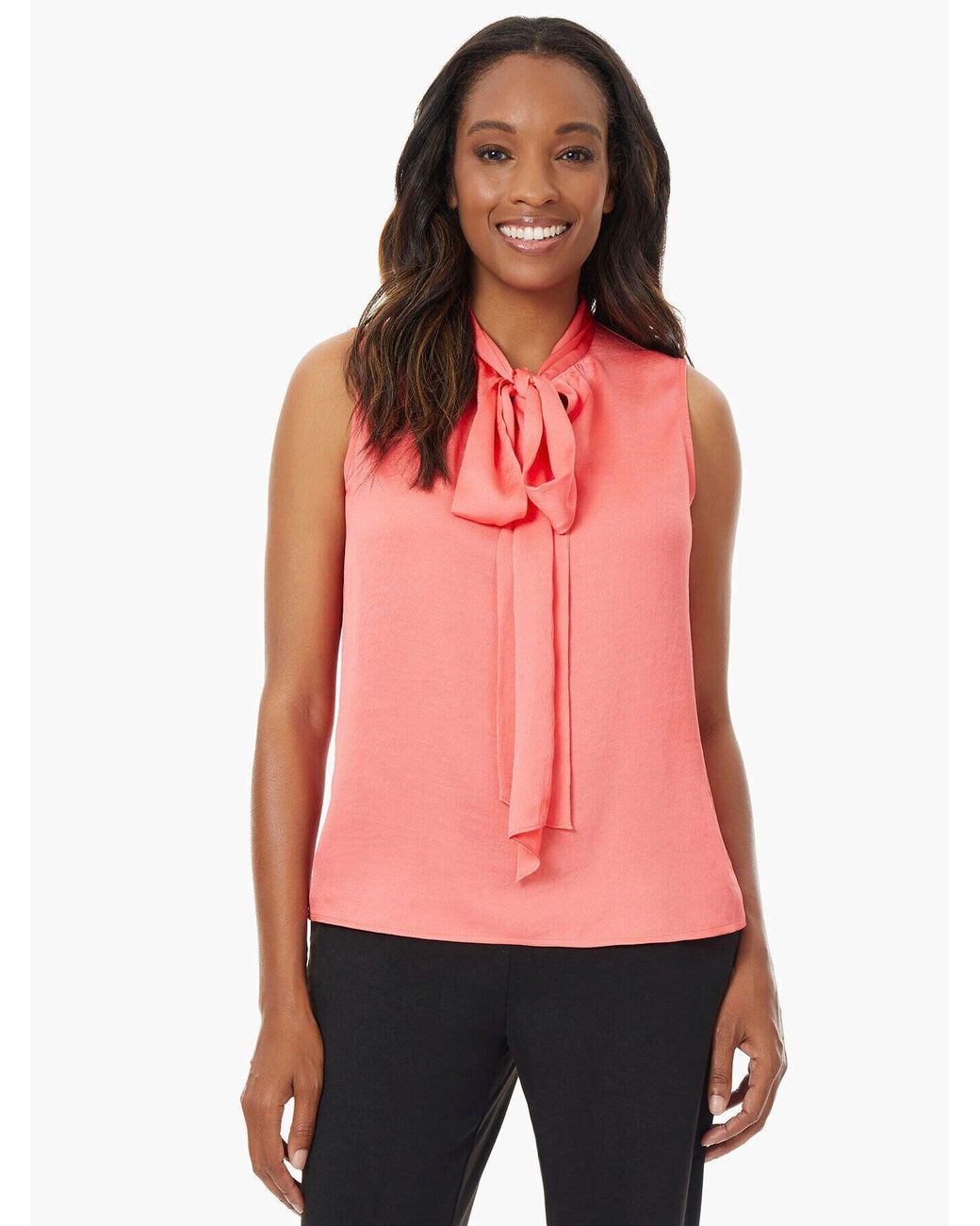 Kasper Sleeveless Bow Neck Charmeuse Blouse in Pink | Lyst