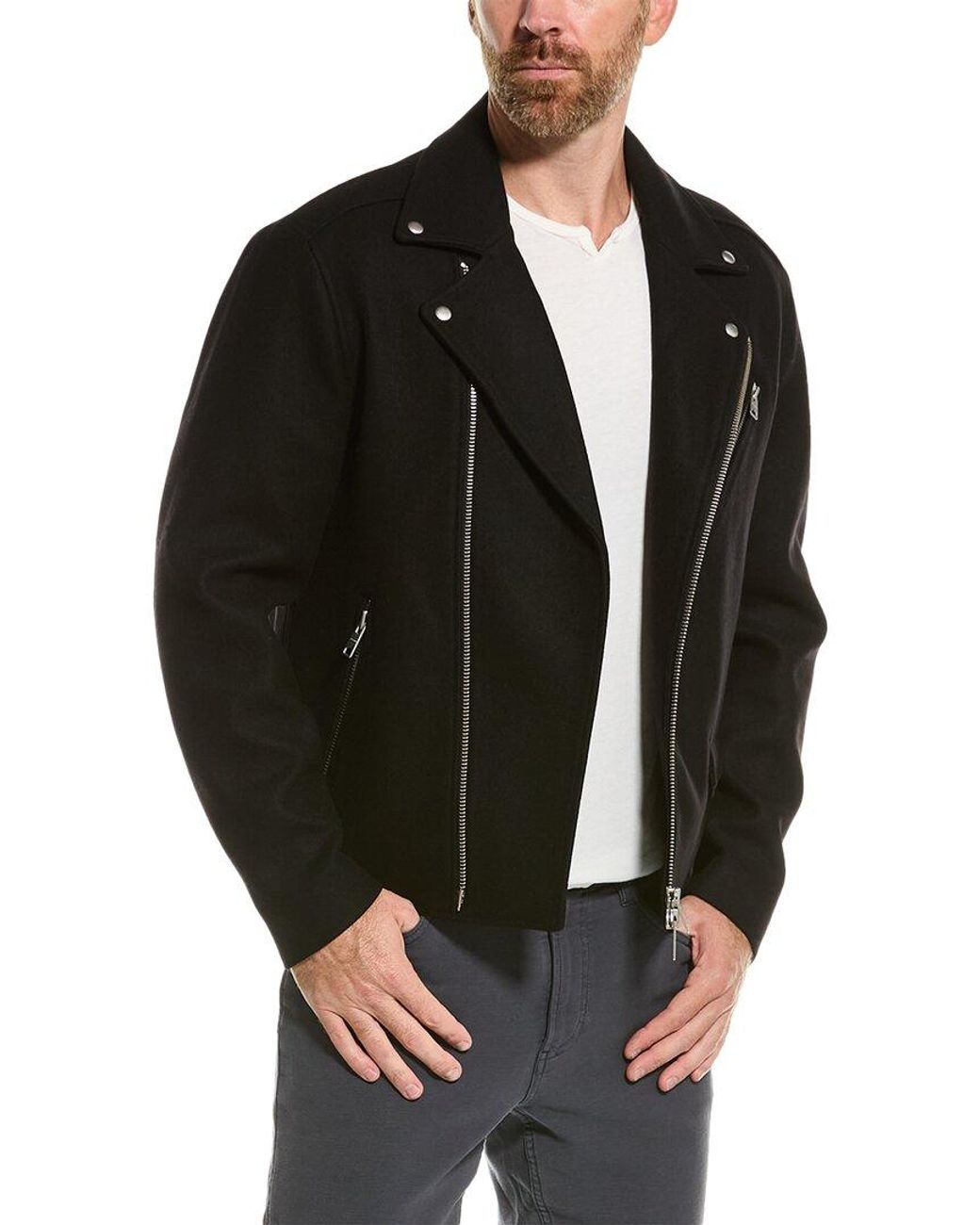 AllSaints Devoto Wool blend Biker Jacket in Black for Men Lyst